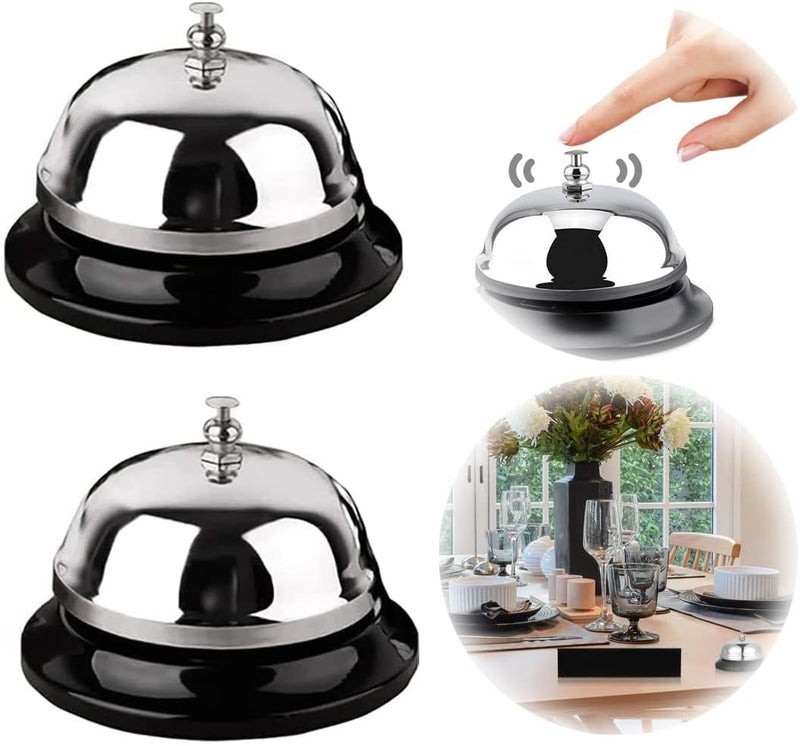 KASTWAVE Reception Call Bell, 2 Packs Service Bell With Metal Anti-Rust Construction, Chrome Finish, Ringing, Durable, Desk Bell For Schools, Restaurants, Reception Areas, Hospitals, Warehouses - Image 1