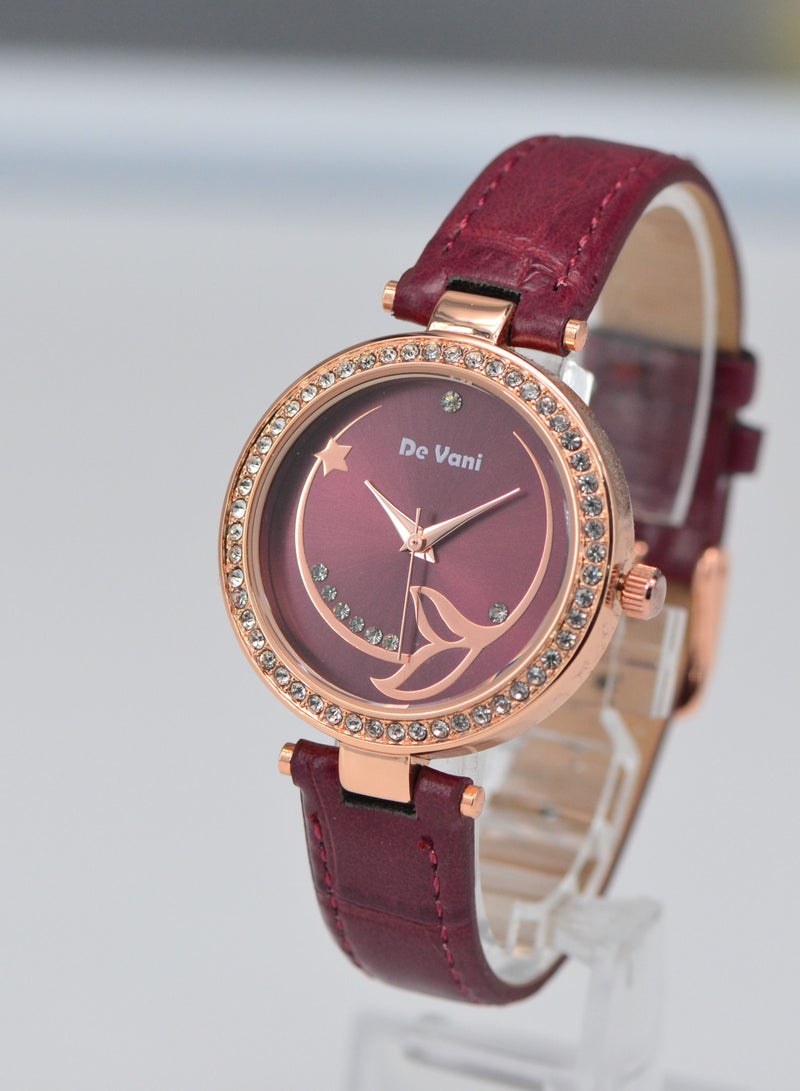 De Vani Women Wrist watch by De Vani Leather band Dial with Crystals  - Image 2