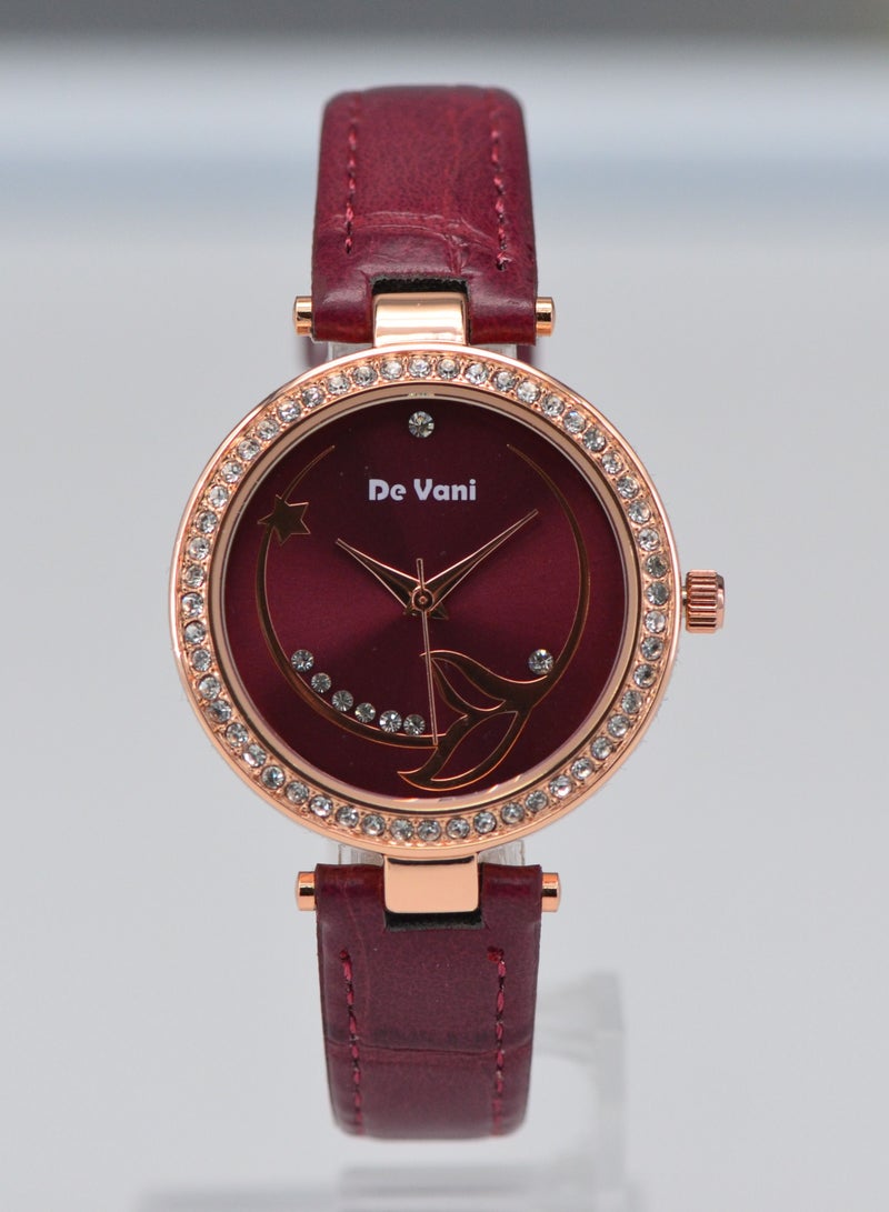 De Vani Women Wrist watch by De Vani Leather band Dial with Crystals  - Image 3