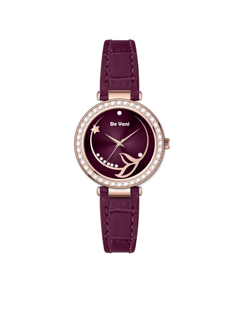 De Vani Women Wrist watch by De Vani Leather band Dial with Crystals  - Image 1