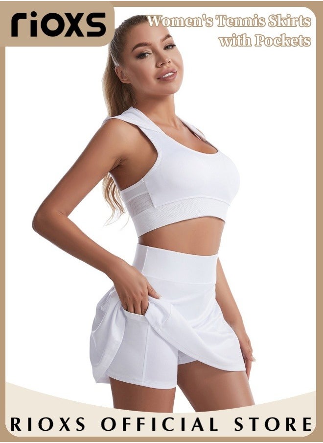 RIOXS - Women Tennis Skirts,Sports Skirts 2-In-1 Liner Shorts,Comfy Golf Skirts,High Waisted Skirts With Pockets For Athletic Skorts Running Pickleball,Workout Sportwear Skirts Shorts - Image 1