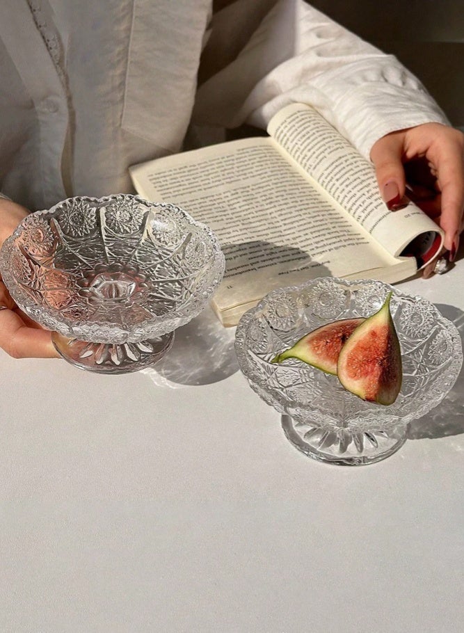 MAIDI 6pcs Vintage High-End Embossed Floral Glass Fruit Plate, Creative Small And Exquisite Home Use Dessert Pastry Snack Display Plate, Candy Dish, Cake Plate - Image 5