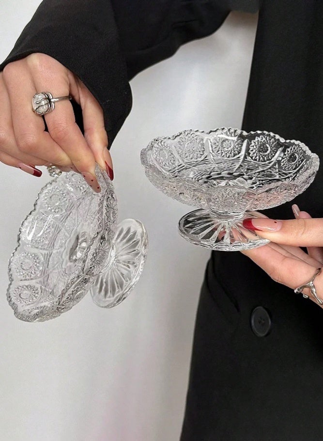 MAIDI 6pcs Vintage High-End Embossed Floral Glass Fruit Plate, Creative Small And Exquisite Home Use Dessert Pastry Snack Display Plate, Candy Dish, Cake Plate - Image 3