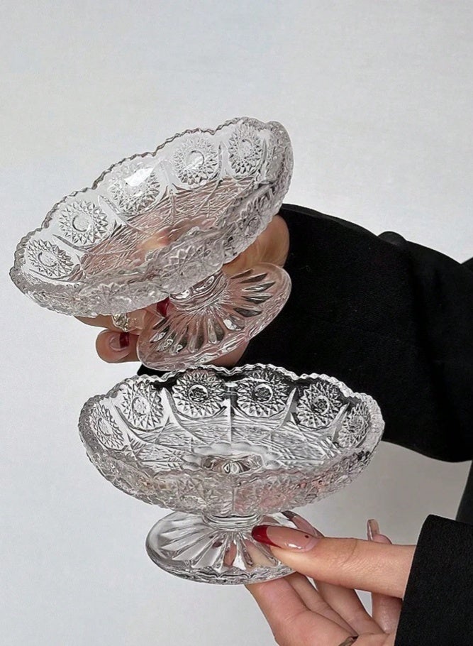 MAIDI 6pcs Vintage High-End Embossed Floral Glass Fruit Plate, Creative Small And Exquisite Home Use Dessert Pastry Snack Display Plate, Candy Dish, Cake Plate - Image 1