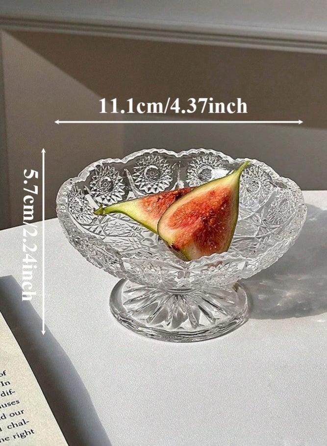 MAIDI 6pcs Vintage High-End Embossed Floral Glass Fruit Plate, Creative Small And Exquisite Home Use Dessert Pastry Snack Display Plate, Candy Dish, Cake Plate - Image 2