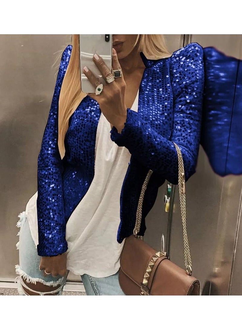 KUYING New Standing Collar Solid Color Sequin Women's Short Jacket 