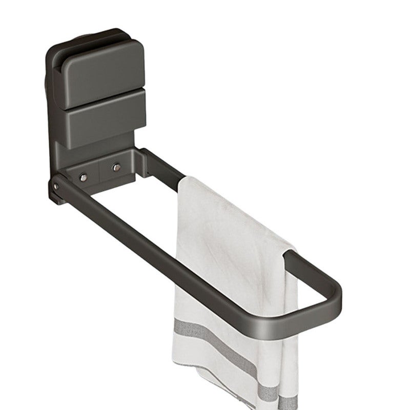 Foldable Towel Rod: Gun Gray 22.5 X 11.5 X 6.5 Cm, Effortless Space Saving - Rust Proof Durability, Suction Cup Towel Holder for Cramped Bathrooms, Compact Vanities And Small Space Dwellers - Image 1
