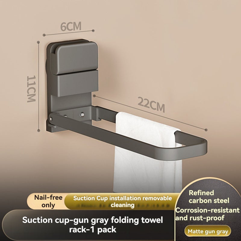 Foldable Towel Rod: Gun Gray 22.5 X 11.5 X 6.5 Cm, Effortless Space Saving - Rust Proof Durability, Suction Cup Towel Holder for Cramped Bathrooms, Compact Vanities And Small Space Dwellers - Image 3