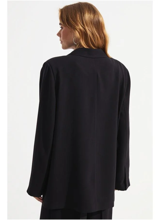 جون June Tencel Single-Breasted Jacket Black