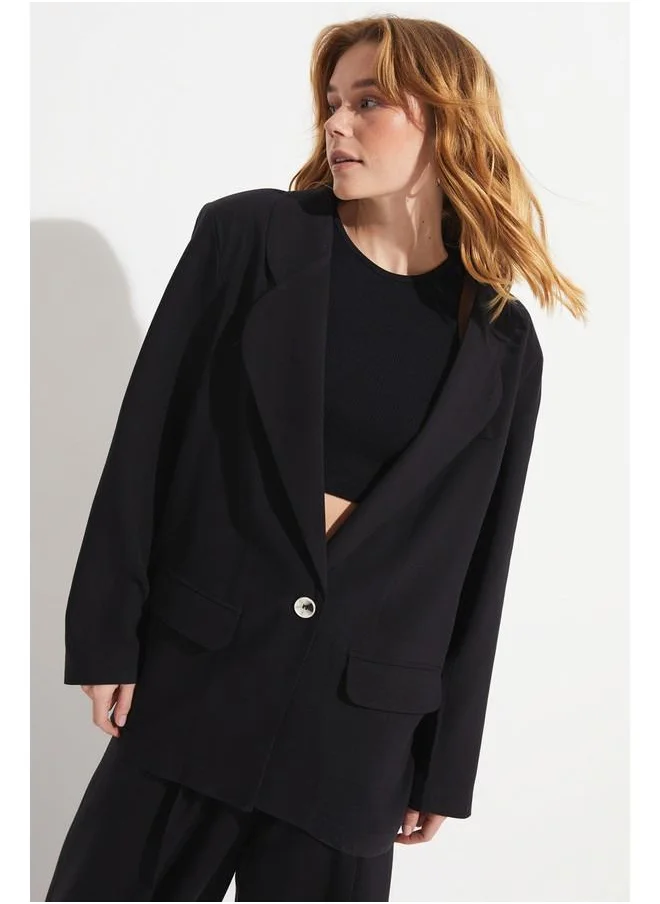 جون June Tencel Single-Breasted Jacket Black