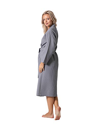 Turkish Linen Waffle Knit Lightweight Kimono Spa & Bath Robes for Women - Quick Dry - Soft (Gray, Large) - Image 5
