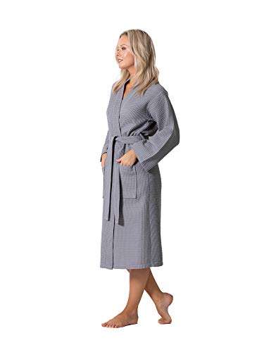 Turkish Linen Waffle Knit Lightweight Kimono Spa & Bath Robes for Women - Quick Dry - Soft (Gray, Large) - Image 3