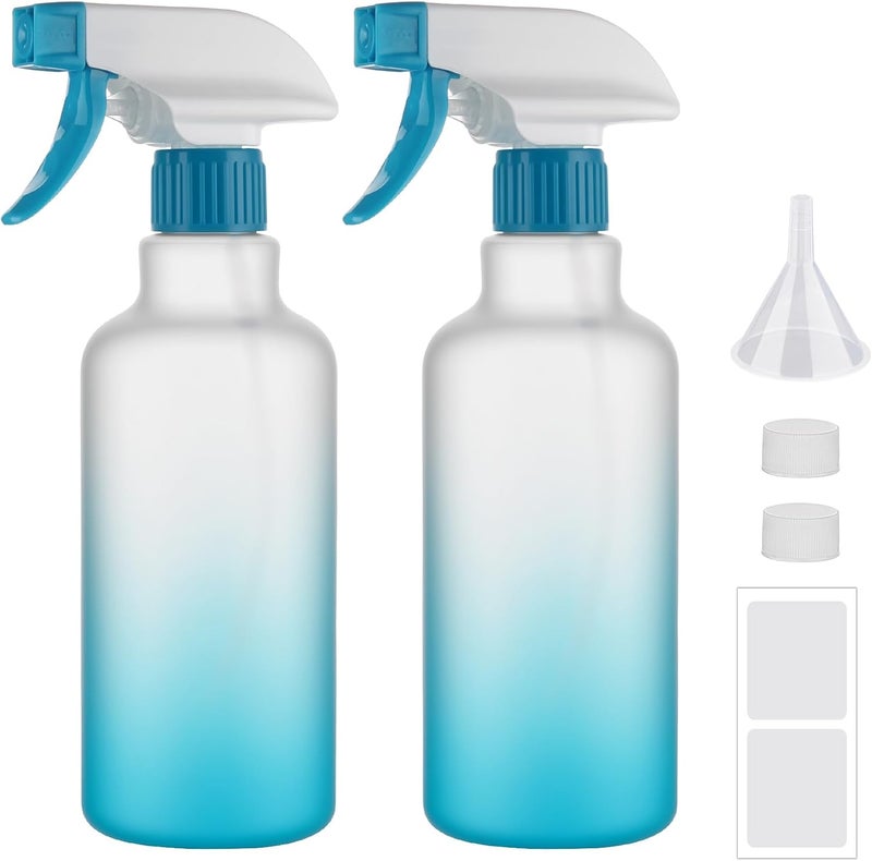 Hethyo Spray Bottles 16.9oz/500ml Plastic Spray Bottle for Hair Mist/Stream Empty Spray Bottle Heavy Duty Refillable Containers for Cleaning Solutions, Plants Gradient 2 Pack (Blue) - Image 1