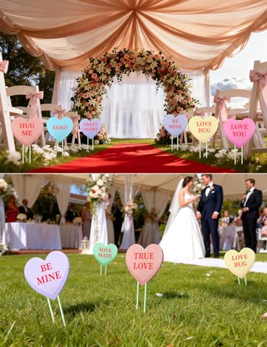 Diltik Valentine’s Day Yard Signs, 10 Pack Candy Heart Lawn Decorations with Stakes, Outdoor Valentine Yard Decor for Lawn Pathway Garden Wedding Party - Image 5