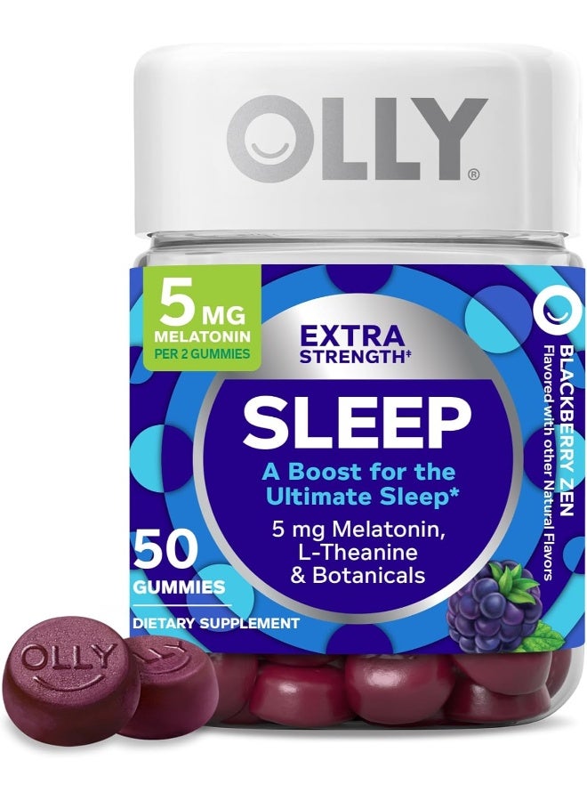OLLY أولي جوميز النوم بقوة إضافية، 5 ملغ ميلاتونين، إل-ثيانين، بابونج، بلسم الليمون، مساعد للنوم، توت أسود - 50 حبة - Image 1