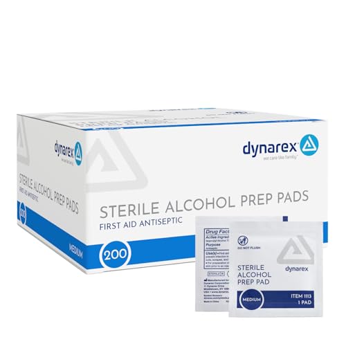Dynarex DynaSafety Sterile Alcohol Prep Pads Medium 70 Isopropyl Alcohol Individually Wrapped Soft Cleaning Wipes 200 per Box - Image 1