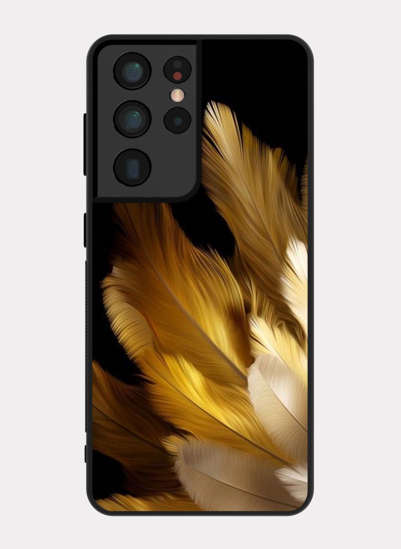PXLAAT Samsung Galaxy S21 Ultra case cover Golden Feathers - Image 1
