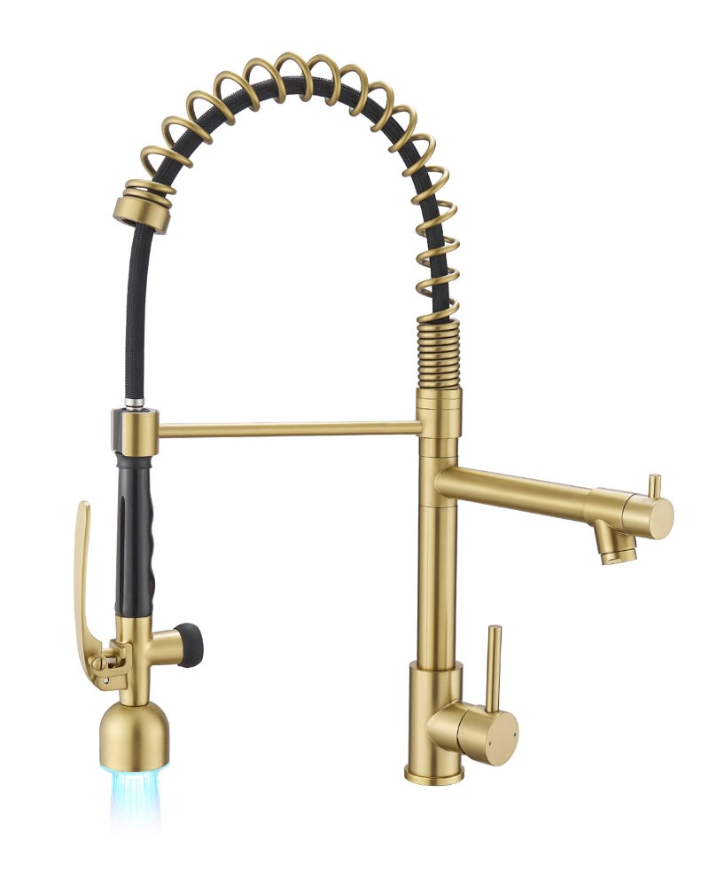 Fapully Single Handle High Arc Brushed Gold Pull Down Kitchen Faucet LED,Single Level Kitchen Sink Faucets with Pull Down Sprayer - Image 1