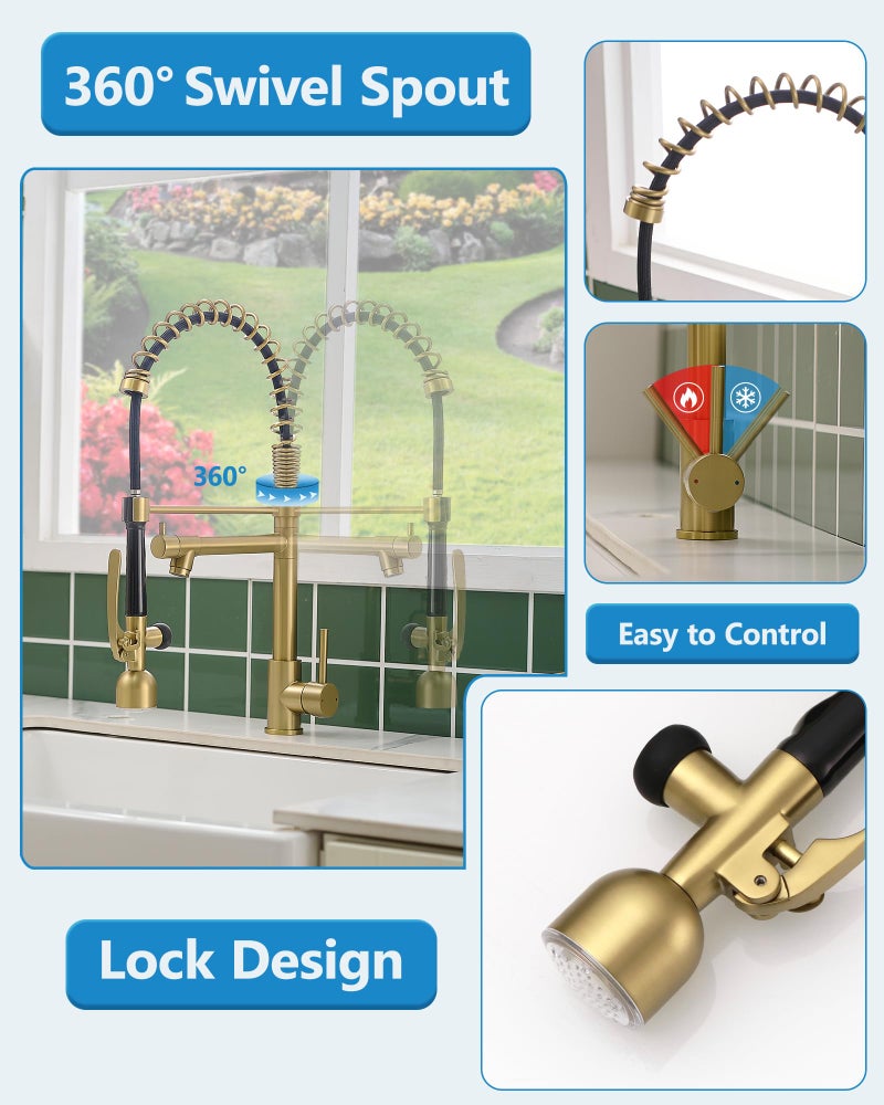 Fapully Single Handle High Arc Brushed Gold Pull Down Kitchen Faucet LED,Single Level Kitchen Sink Faucets with Pull Down Sprayer - Image 5