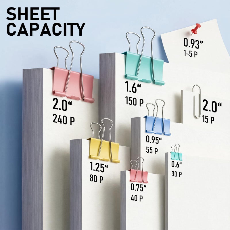 WORPSON 408 PCS Binder Clips Paper Clamps Assorted Sizes and Push Pins, Binding Paperwork Clamp Bulk, School Teachers Office Supplies (Multicolor) - Image 3