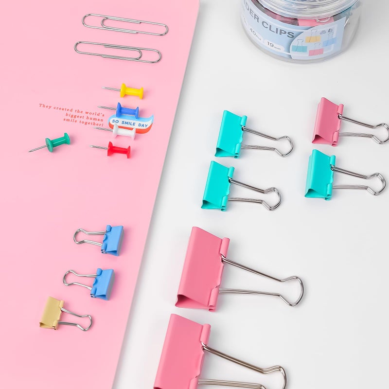 WORPSON 408 PCS Binder Clips Paper Clamps Assorted Sizes and Push Pins, Binding Paperwork Clamp Bulk, School Teachers Office Supplies (Multicolor) - Image 5