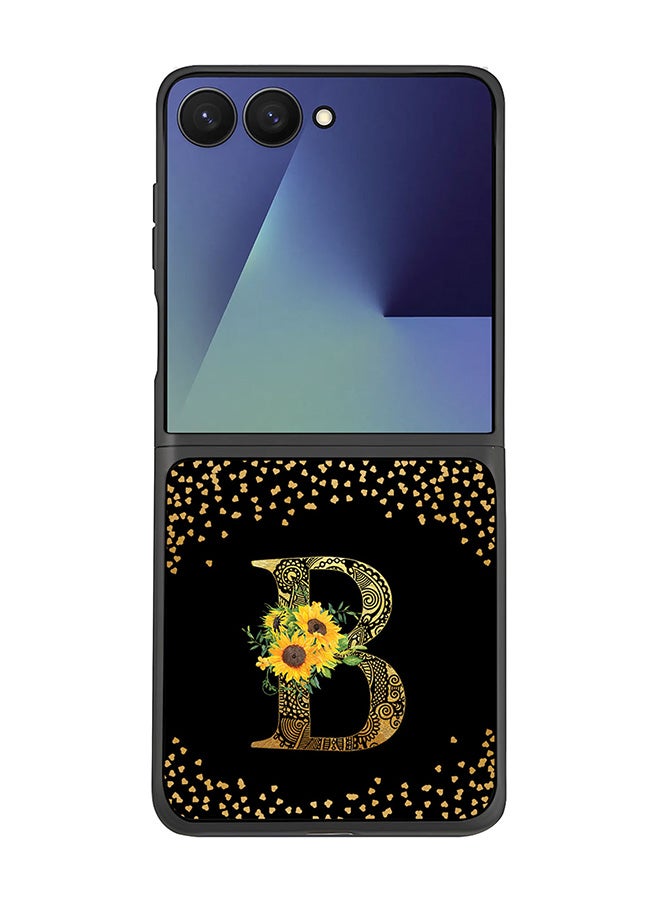 Stylizedd For Samsung Galaxy Z Flip7 Case,Slim fit Camera Protection, Shockproof Thin Phone cover  - Custom Floral Monogram - B ( Black )