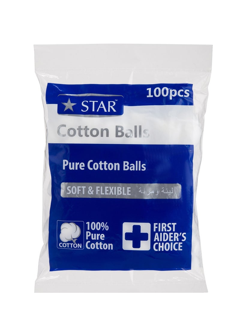 Star - 100% Pure Cotton Balls 100 Pcs – Soft, Absorbent, Lint-Free & Hypoallergenic Makeup Balls – Perfect for Baby Care, Makeup Removal, and First Aid Cotton Round Balls - Image 1