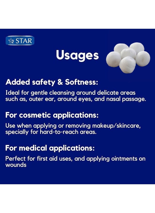 Star - 100% Pure Cotton Balls 100 Pcs – Soft, Absorbent, Lint-Free & Hypoallergenic Makeup Balls – Perfect for Baby Care, Makeup Removal, and First Aid Cotton Round Balls - Image 1