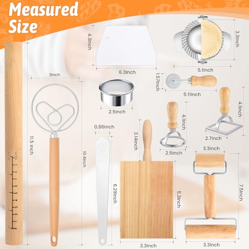 RABOKASI Pasta Making Tools Set, 11 PCS Accessories included,Wooden Pasta Making Kit, for Ravioli, Pasta, Dumplings Lasagna, Pierogi,Cookies - Image 2