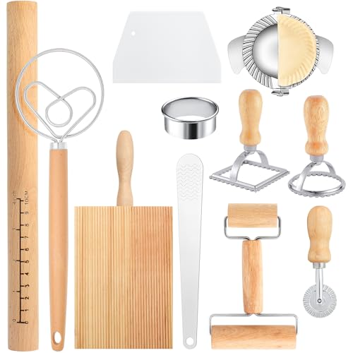 RABOKASI Pasta Making Tools Set, 11 PCS Accessories included,Wooden Pasta Making Kit, for Ravioli, Pasta, Dumplings Lasagna, Pierogi,Cookies - Image 1