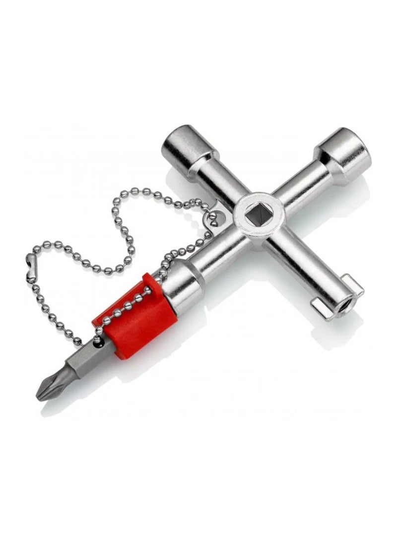 KNIPEX Cabinet Control Key 76mm Multi-Utility Access Tool, Zinc Die-Cast Silver, Universal Key for Gas Water Electricity Systems with 1/4" Bit Adapter & PH2/Slot Insert – KX-001103 - Image 5