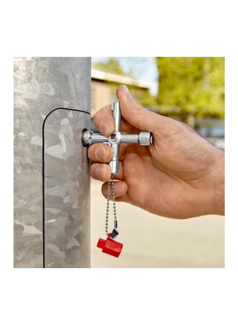 KNIPEX Cabinet Control Key 76mm Multi-Utility Access Tool, Zinc Die-Cast Silver, Universal Key for Gas Water Electricity Systems with 1/4" Bit Adapter & PH2/Slot Insert – KX-001103 - Image 3