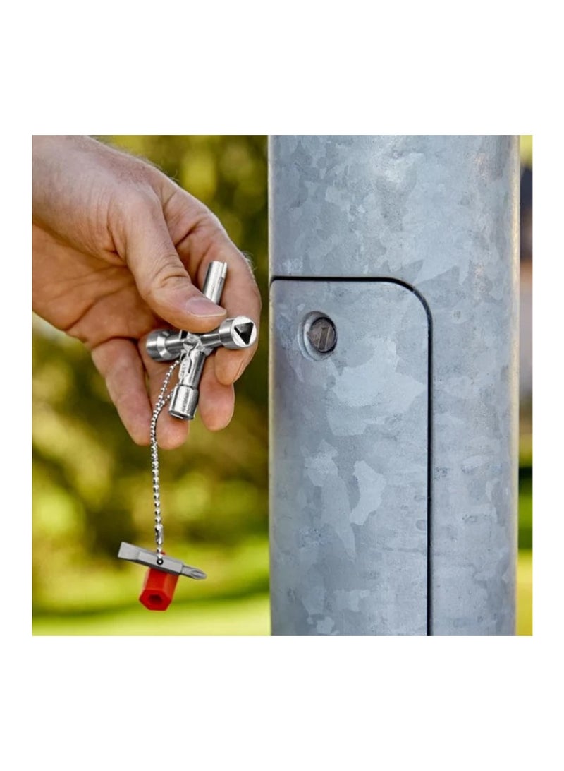KNIPEX Cabinet Control Key 76mm Multi-Utility Access Tool, Zinc Die-Cast Silver, Universal Key for Gas Water Electricity Systems with 1/4" Bit Adapter & PH2/Slot Insert – KX-001103 - Image 4