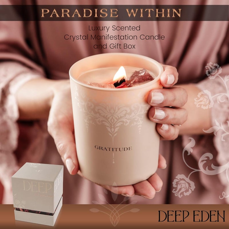Deep Eden Scented Candle with Wooden Wick, 7.4 Oz - Velvet Rose & Patchouli - Luxurious, Powerful Creation Manifestation Candle - Hand Poured Crystal Candle with Natural Soy, Coconut and Beeswax - Image 2