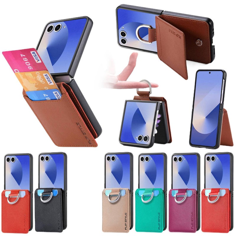 غطاء واقي | ملمس جلد | حامل بطاقات | أسود | مقاوم للصدمات لـ Samsung Galaxy Z Flip 4 - Image 2