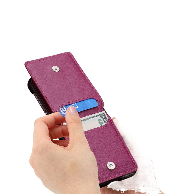 غطاء واقي | ملمس جلد | حامل بطاقات | أسود | مقاوم للصدمات لـ Samsung Galaxy Z Flip 4 - Image 3