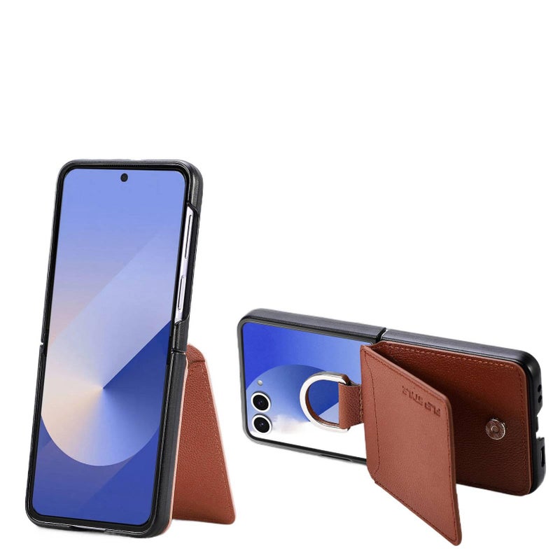 غطاء واقي | ملمس جلد | حامل بطاقات | أسود | مقاوم للصدمات لـ Samsung Galaxy Z Flip 4 - Image 5