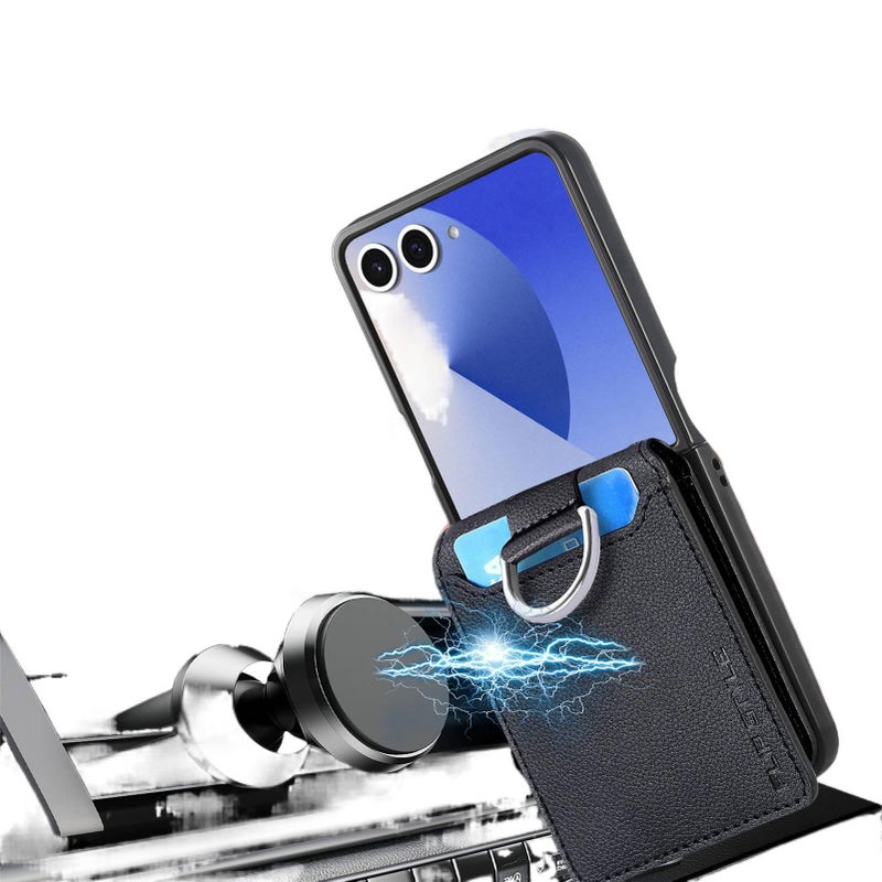 غطاء واقي | ملمس جلد | حامل بطاقات | أسود | مقاوم للصدمات لـ Samsung Galaxy Z Flip 4 - Image 4