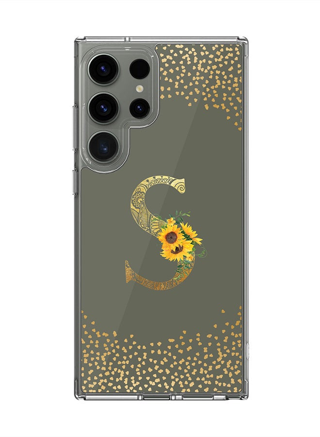 Stylizedd Classic Clear Case for Samsung Galaxy S25 Ultra ,Hybrid Soft Transparent Cover Custom Monogram Initial Letter Floral Pattern Alphabet -S (Olive Green) - Image 1
