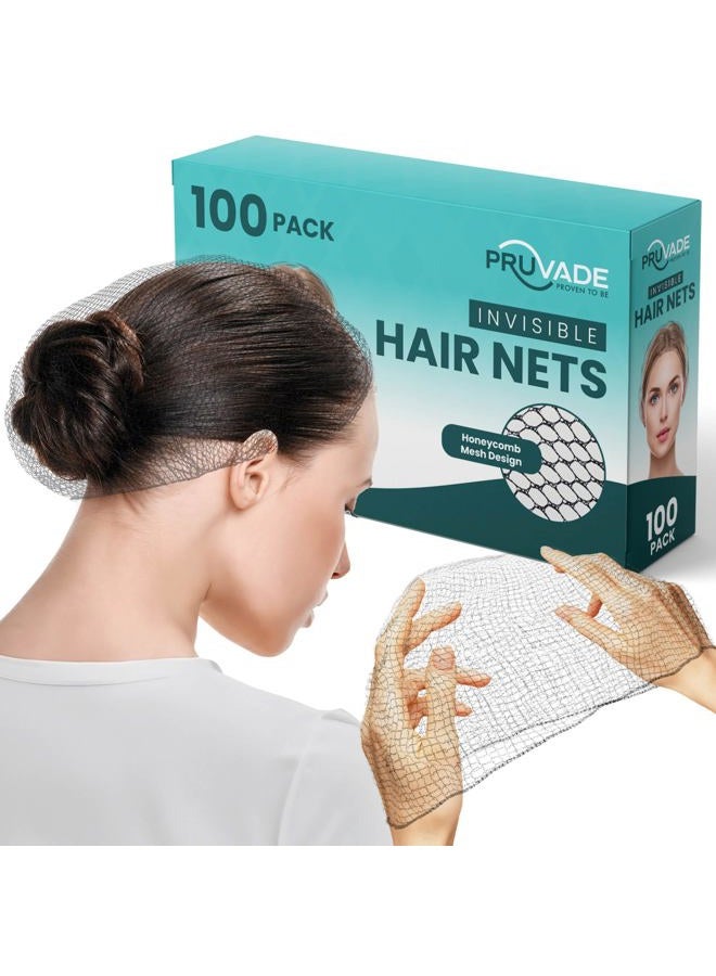 Pruvade Invisible Hair Nets for Women & Men | Pack of 100 | Elastic 24" Mesh Hair Net for Buns, Long Hair & Short Hair - Hairnets for Ballet Dancers, Sleeping, Wig Storage, Food Service & More - Image 1