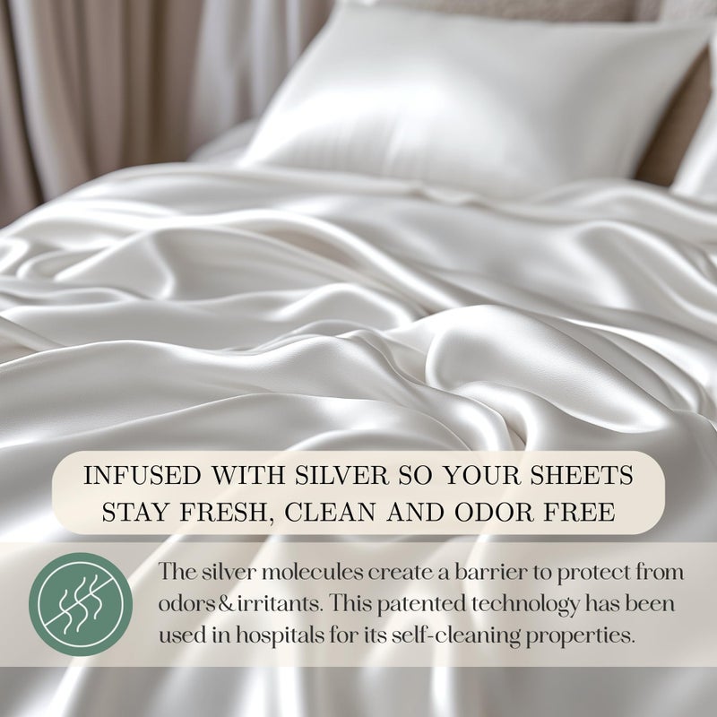 CASILVA Eucalyptus Sheets - Infused with Silver for Anti-Odor, Softer Than Silk Fibers, More Cooling Than Cotton - Perfect for Hot Sleepers & Sensitive Skin - 100% Tencel Lyocell - King Sheet Set - Image 5