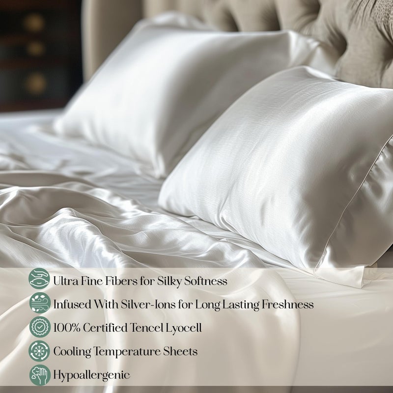 CASILVA Eucalyptus Sheets - Infused with Silver for Anti-Odor, Softer Than Silk Fibers, More Cooling Than Cotton - Perfect for Hot Sleepers & Sensitive Skin - 100% Tencel Lyocell - King Sheet Set - Image 2