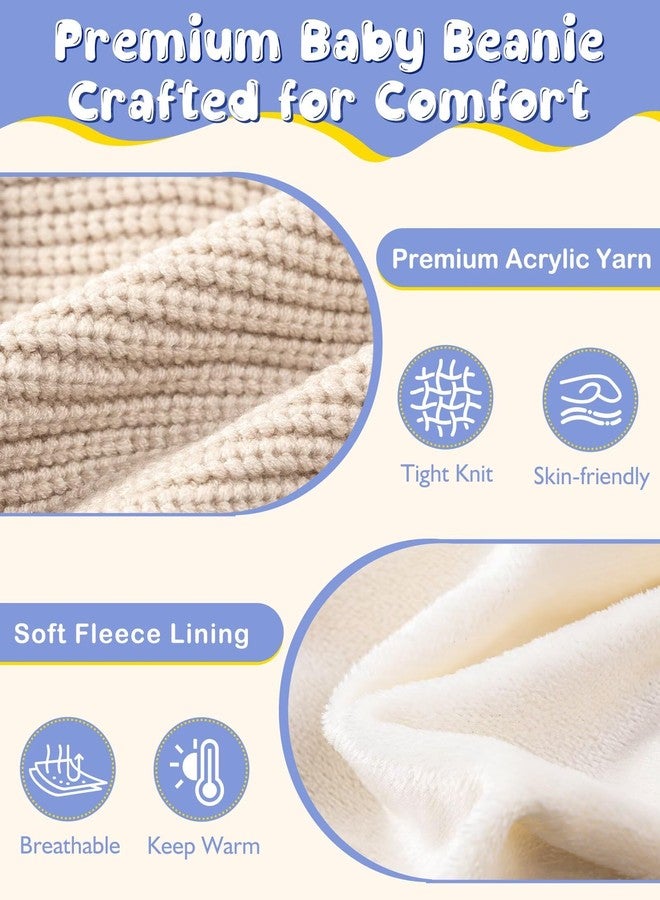 Alepo 3 Pack Baby Winter Hats with Earflaps, 2 Size Kids Pom Pom Beanie with Warm Fleece Lined for Infant Toddler Children, Cute Smiley Face Knit Beanie Hats for Girls Boys-01 - Image 2