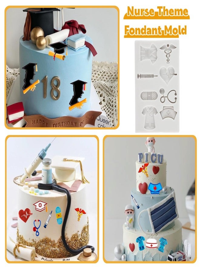 MYPRACS Nurse Graduation Themed Fondant Molds Doctor Nurse Grad Hat Medical Equipment Stethoscope Silicone Mold For Sugar Cake Decorating Cupcake Topper Candy Chocolate Gum Paste Polymer Clay Set Of 2 - Image 4