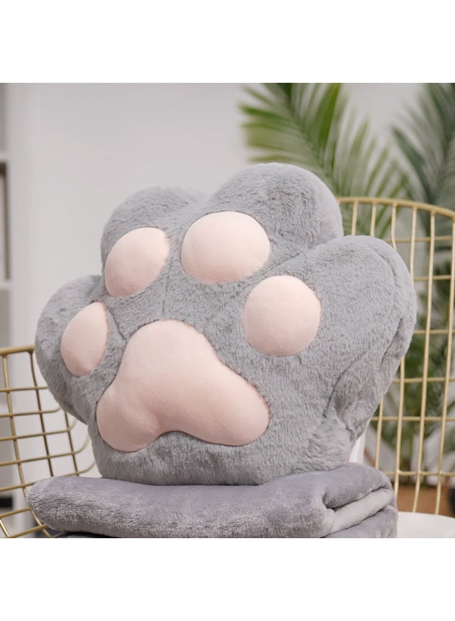 Beauenty Cute Cat Paw Throw Pillow and Blanket Set, Plush Blanket and Cat Paw Pillow with Hand Warmer Design, Perfect for Nap, Travel, Camping, Home and Office (Grey) - Image 1