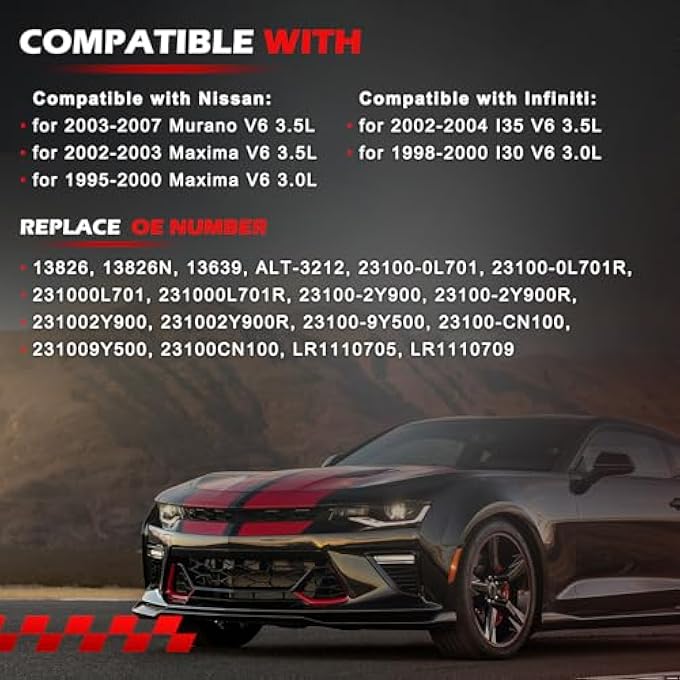 Autodevil 13826 Alternator Fit for 03-07 Murano 3.5L, for 02-03 Maxima 3.5L, for 95-00 Maxima 3.0L, for 98-00 I30 3.0L, for 02-04 I35 3.5L, 110Amp 12V High Output Alternator 13826N 13639 ALT-3212 - Image 2