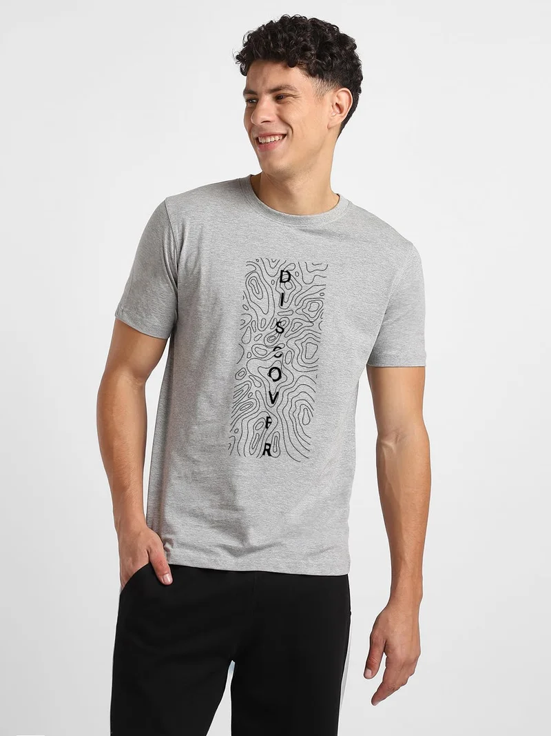 NOBERO Men's Grey Cotton Graphic T-Shirt