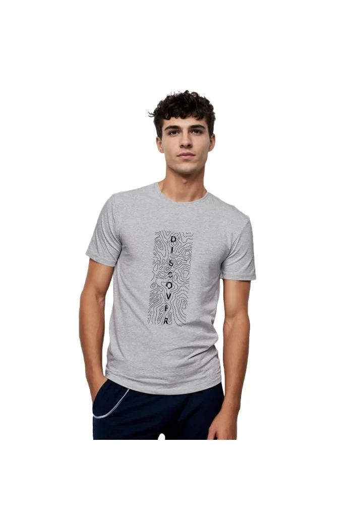 NOBERO Men's Grey Cotton Graphic T-Shirt