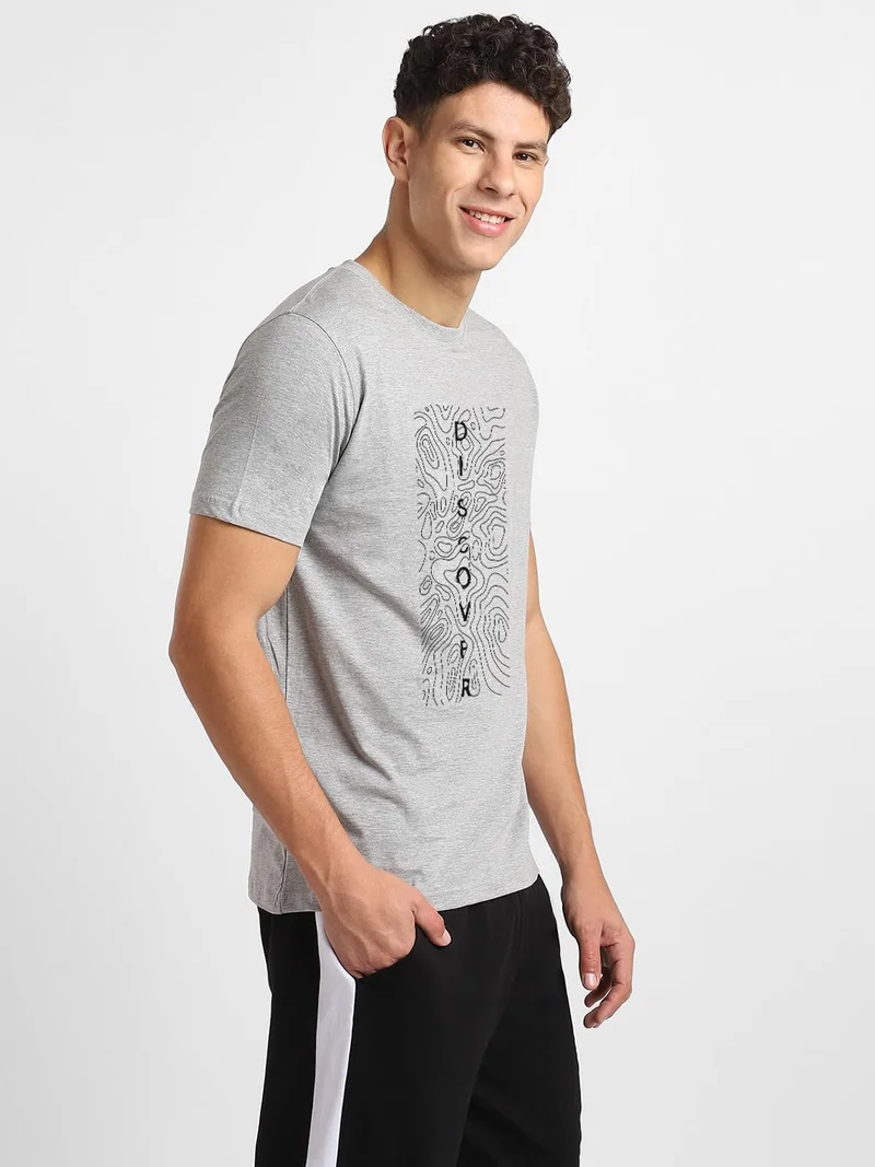 NOBERO  Men's Grey Cotton Graphic T-Shirt for Men | Best Price UAE
