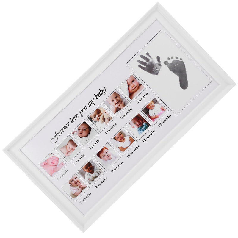 White Baby Handprint Footprint Picture Frame For First Year Growth Memory Display - Image 2